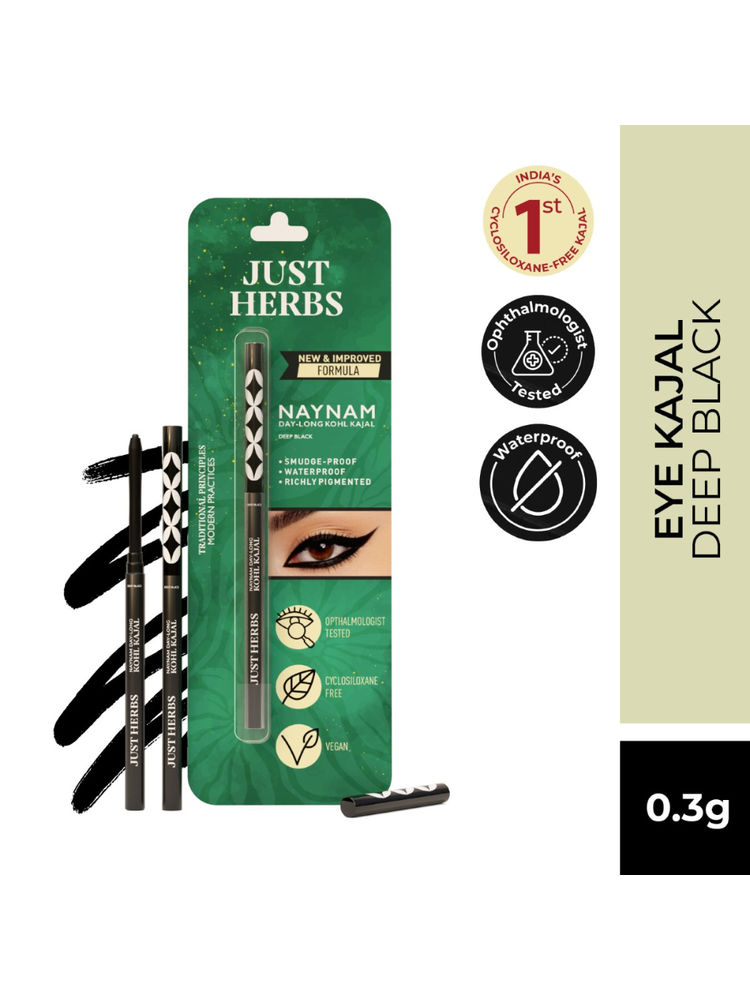 Just Herbs Naynam Day - Long Kohl Kajal - Sweet Almond Oil & Vitamin E - Smudgeproof & Transferproof-picture-14