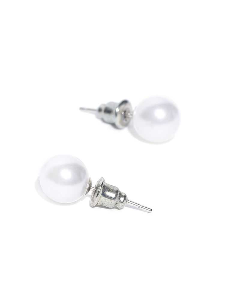OOMPH Jewellery White Pearl Ear Stud Earrings For Women & Girls-picture-13