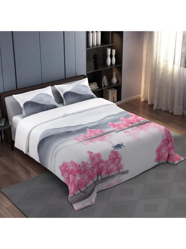 Synergized Cotton 300 TC Bedsheet With 2 Pillow Covers Whispering Fields Landscape Design Super King-picture-21