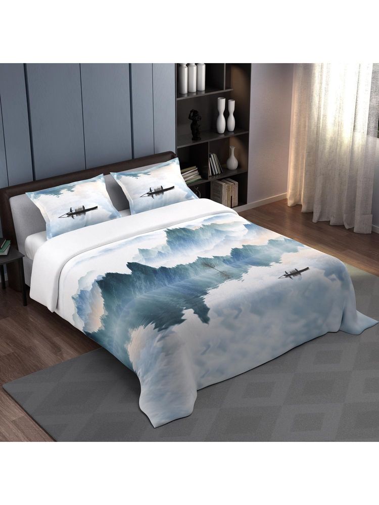 Synergized Cotton 300 TC Bedsheet With 2 Pillow Covers Misty Hills Landscape Design Super King-image-33
