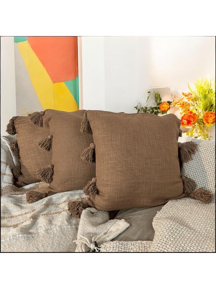 LUSHLYF Rustic Charm Tassel Tufted Cushion Cover Handcrafted Tassels (Pack of 3)-image-33