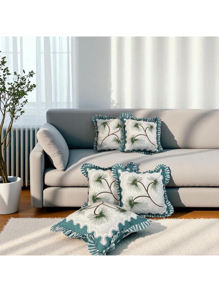 LUSHLYF Tropical Sway Ruffle Cushion Cover Green & Teal Palm Leaf With Striped Frill (Pack of 5)-image-44