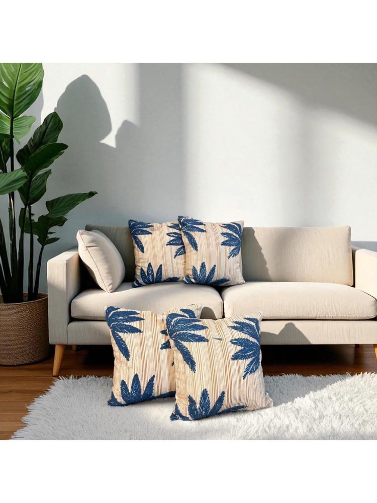 LUSHLYF Tropical Whisper Embroidered Cushion Cover Blue Palm Leaf On Rust Stripe (Pack of 4)-image-43
