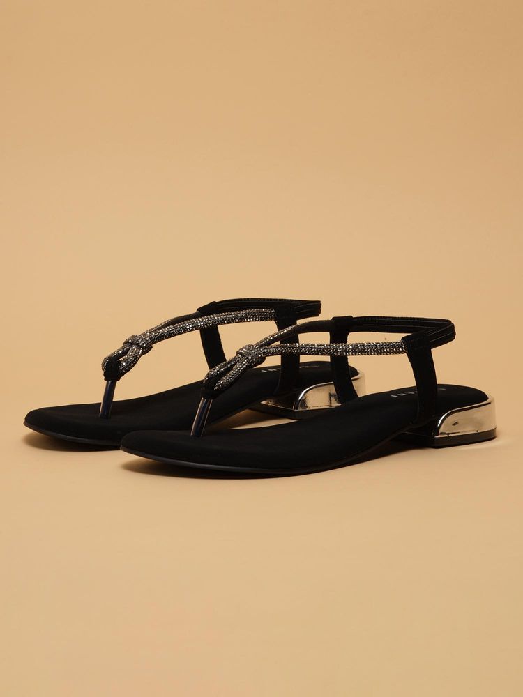 Eridani Athira Black Embellished Straps Sandal Heels-image-3