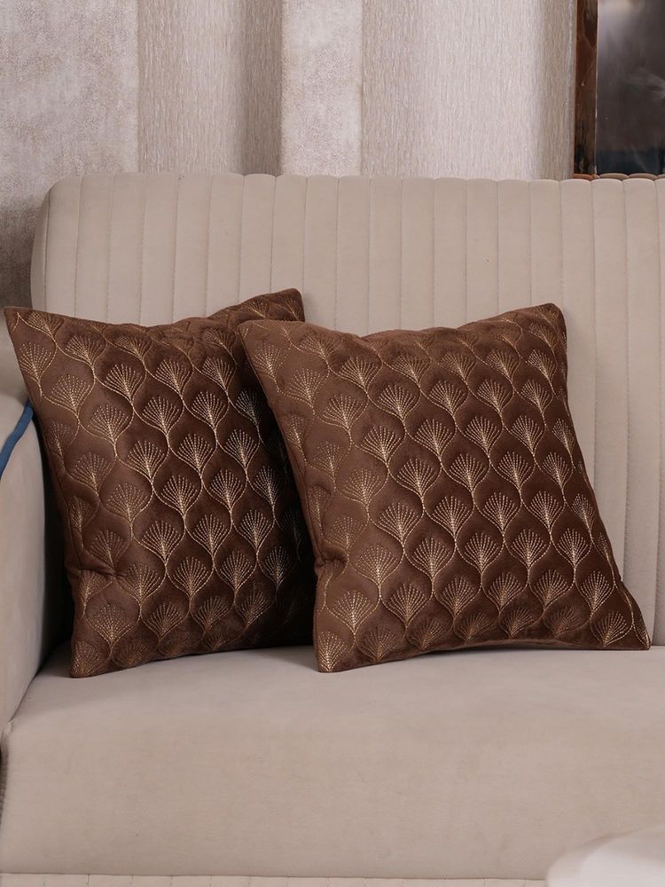 HOME 360 Brown Velvet Abstract Cushion Cover (Pack of 2)-picture-24
