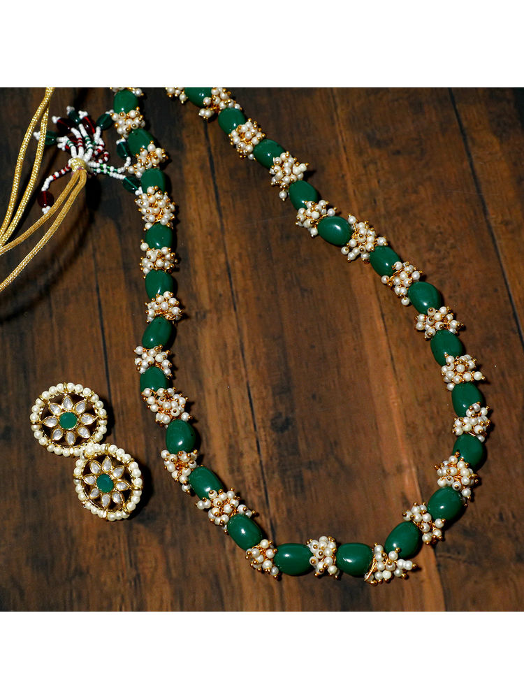 Karatcart Green Beads Tassels Rani Haar Necklace Set-picture-17
