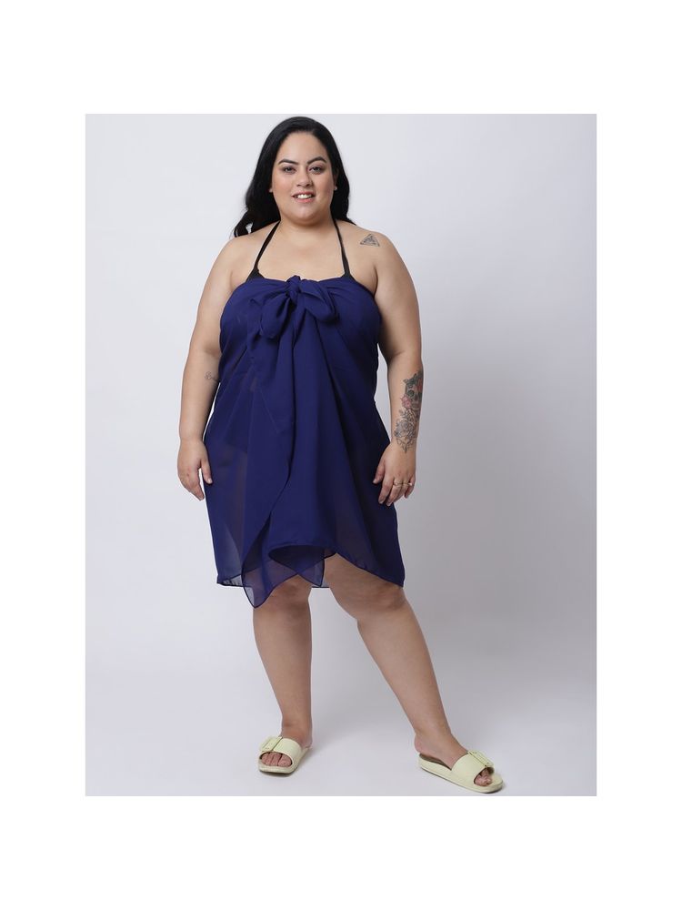 AOBA Plus Size Women Blue Solid Sarong Swimwear (One Size)-picture-15