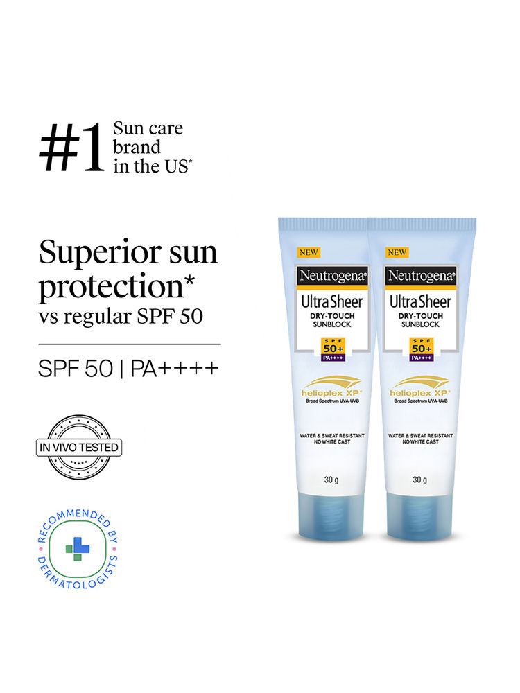 Neutrogena Ultrasheer SPF50+ PA+++ Ultra Light Face Sunscreen For Dry & Oily Skin Pack Of 2 (Mini)
