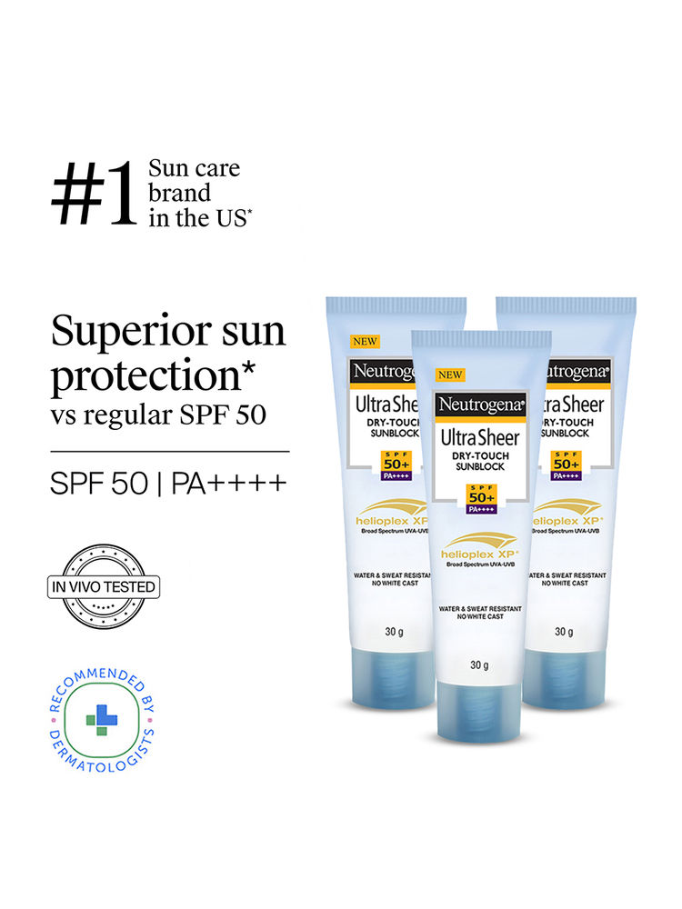 Neutrogena Ultrasheer SPF50+ PA++++ Moisturizing Face Sunscreen Oily & Sensitive Skin - Pack of 3