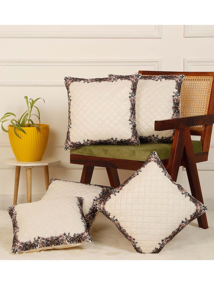 HOSTA HOMES Soft Velvet Quilted Digital Printed Cushion Covers Cream (Pack Of 5) (16x16 Inches)-picture-23