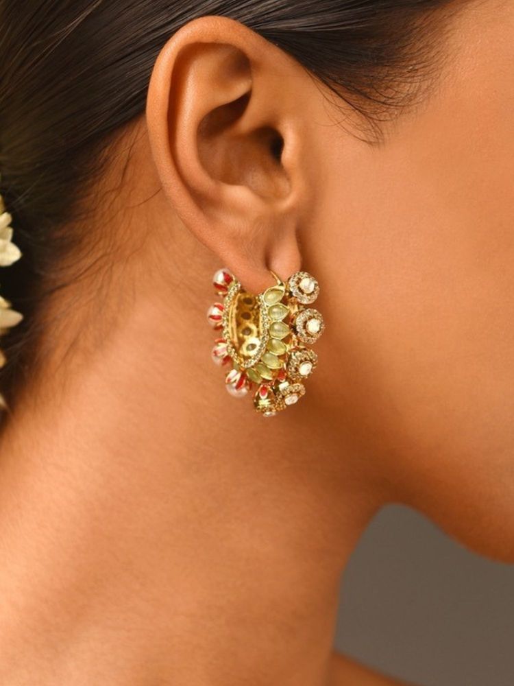 Abdesigns Elegant Gold Plated Polka Hoop Earrings-image-21
