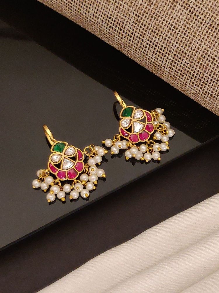 Abdesigns Gold-Plated Artificial Beads Pachi Kundan Bugadi Ear Cuff-image-27