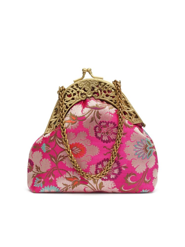 Praccessorii Silk Brocade Pink Clutch-picture-12