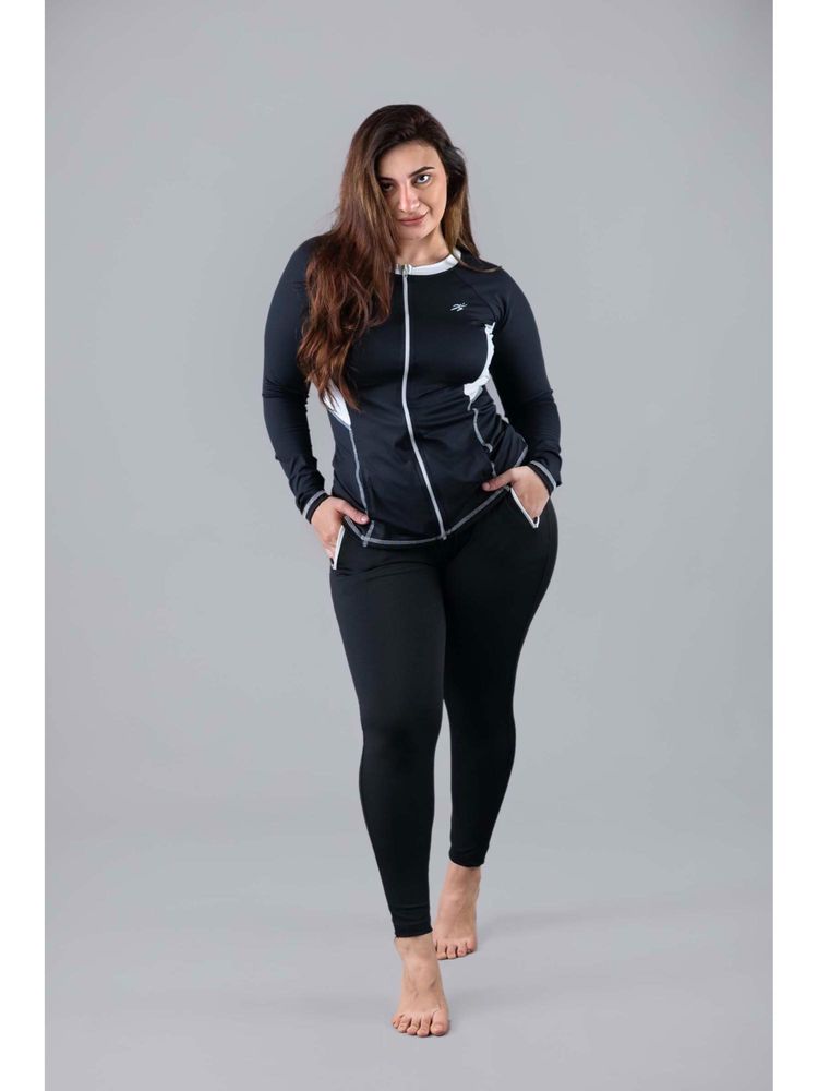 Keepfit Black Colorblock Full Sleeves Jacket And Leggings-image-7
