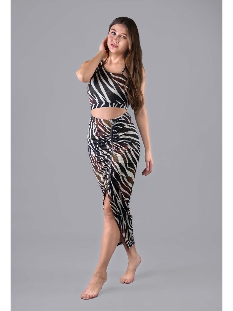 Keepfit Brown Printed Sleeveless Bikini Top And Bottom With Coverup-picture-19