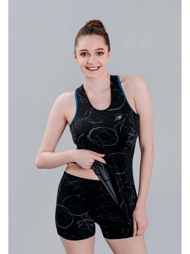 Keepfit Black Printed Sleeveless Top And Shorts-image-6
