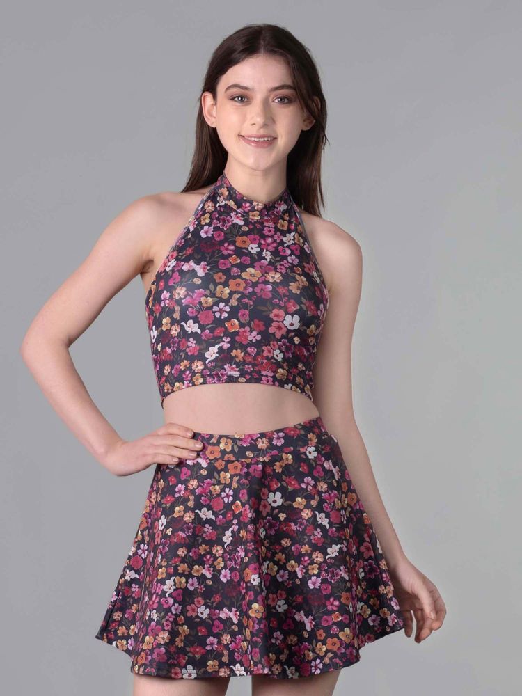 Keepfit Multi-Color Floral Sleeveless Top And Skirt-image-3