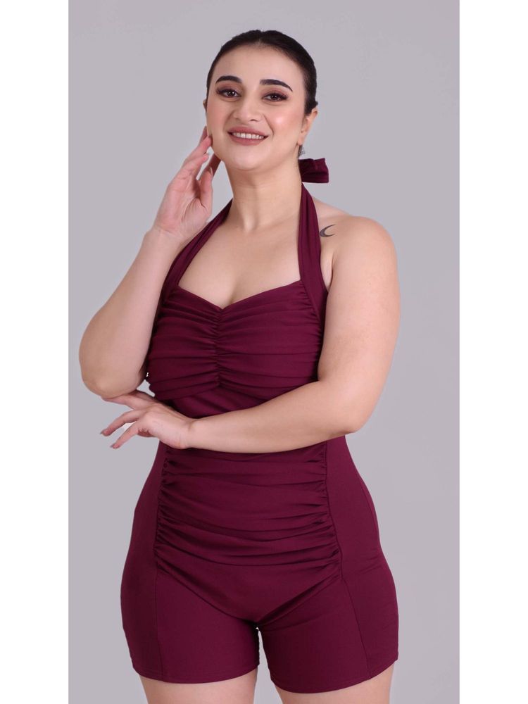 Keepfit Maroon Solid/Plain Sleeveless Swimsuit-picture-14