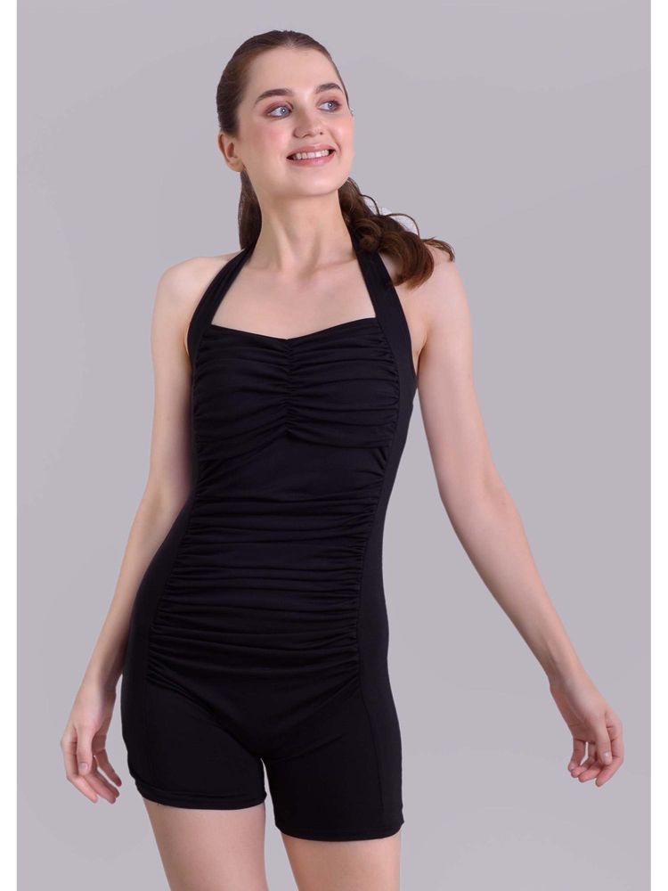 Keepfit Black Solid/Plain Sleeveless Swimsuit-picture-28