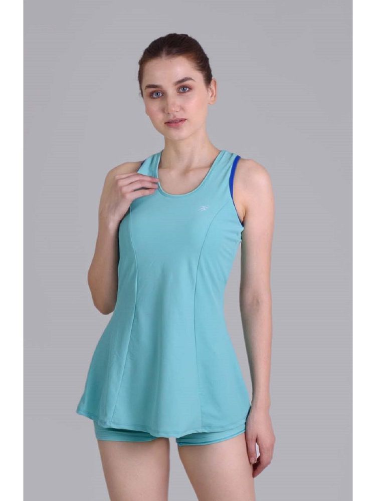 Keepfit Blue Solid/Plain Sleeveless Top And Shorts-image-1
