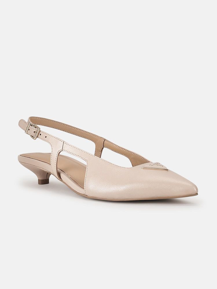 Guess Women Pink Solid Buckle Strap Pointed Toe Sling Back Kitten Heels-image-15
