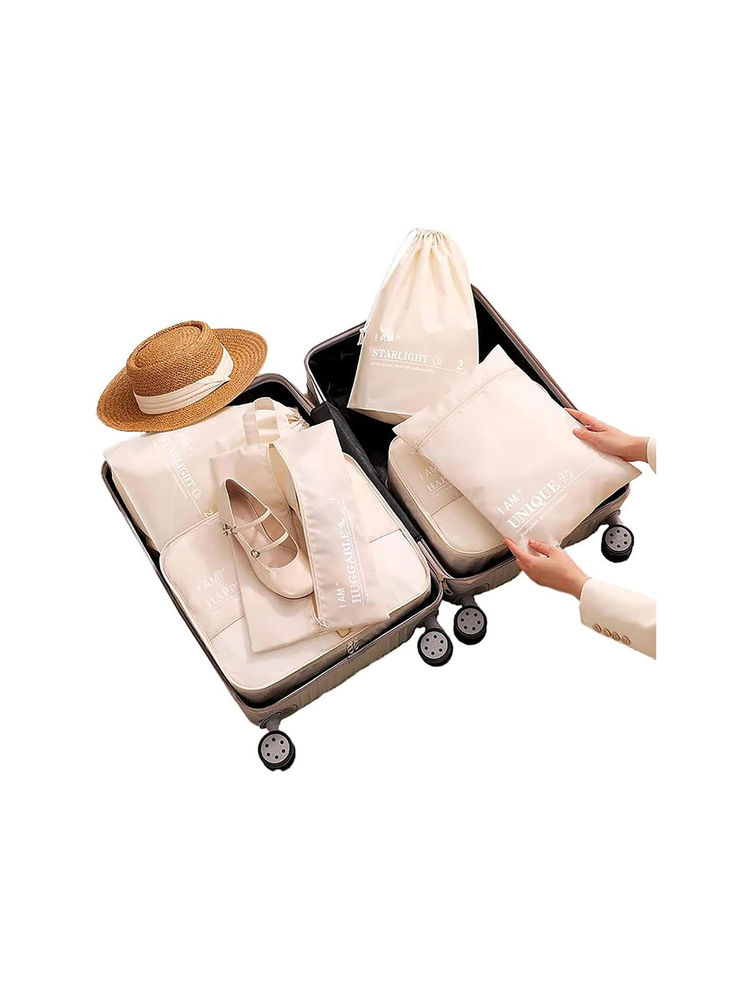 House of Quirk Beige Packing Cubes Travel Luggage Bag (Set Of 6)-image-3