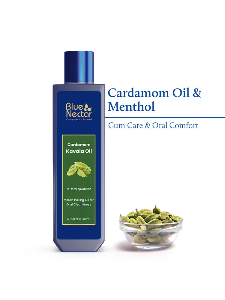 Blue Nectar Cardamom Mint Oil Pulling for Mouth, Ayurvedic Mouth Freshener & Mouthwash 9 Herbs-picture-24