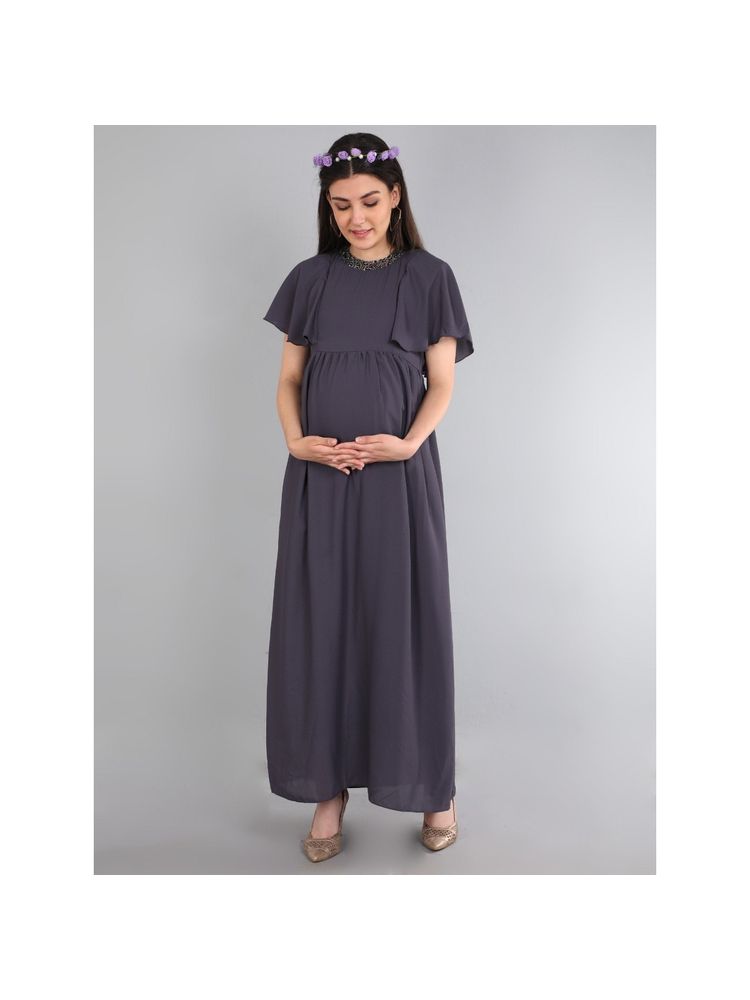 The Mom Store Charcoal Grey With Sequins Maternity Gown-picture-20