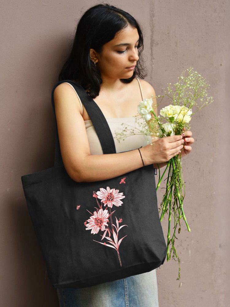 EcoRight Happy Flowers Black Tote Bag-image-26