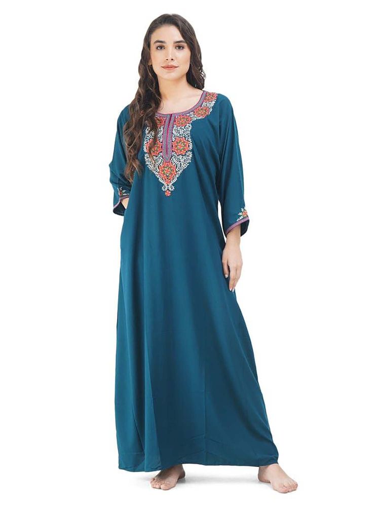 KOI SLEEPWEAR Teal Embroidered A-Line Night Dress-picture-19