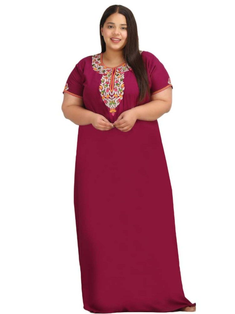 KOI SLEEPWEAR Maroon Embroidered A-Line Night Dress-image-17