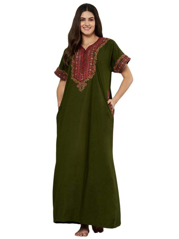 KOI SLEEPWEAR Green Embroidered A-Line Night Dress-picture-21