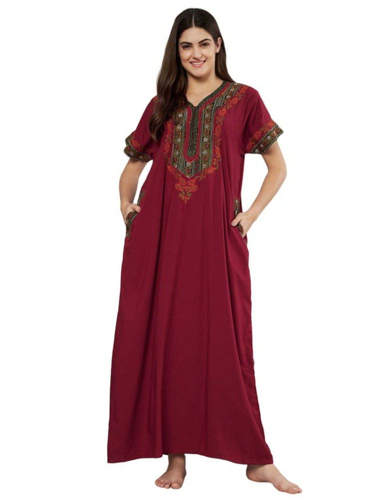 KOI SLEEPWEAR Maroon Embroidered A-Line Night Dress-picture-18