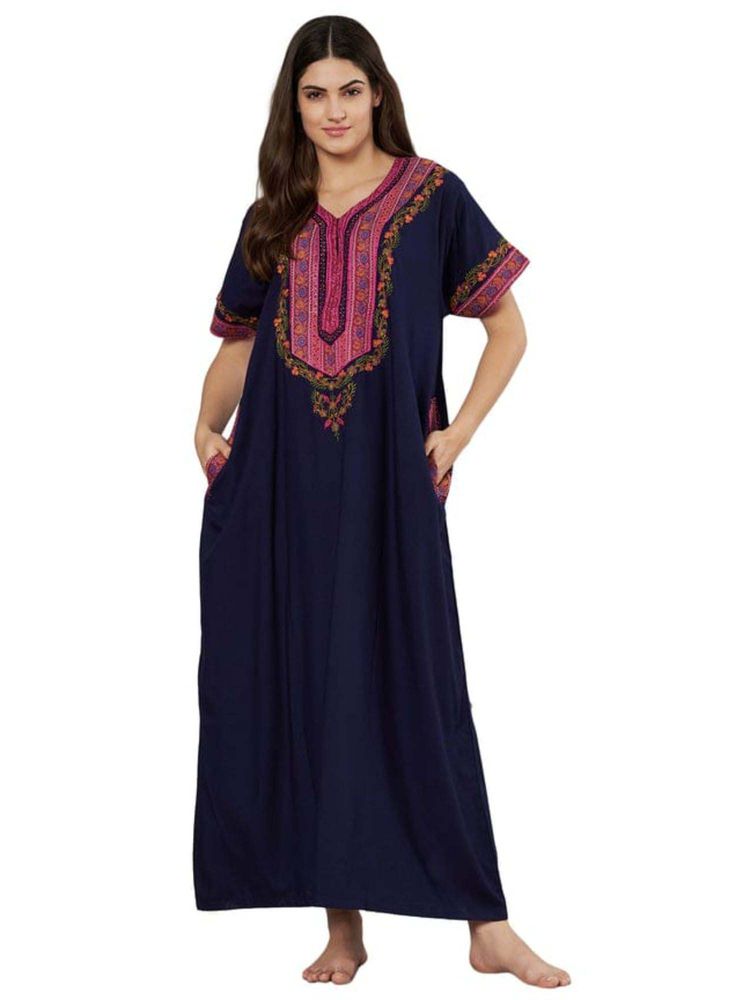 KOI SLEEPWEAR Navy Blue Embroidered A-Line Night Dress-image-46