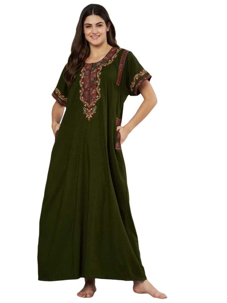 KOI SLEEPWEAR Green Embroidered A-Line Night Dress-picture-40