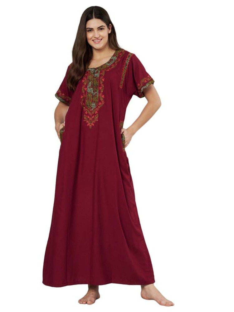 KOI SLEEPWEAR Maroon Embroidered A-Line Night Dress-picture-15