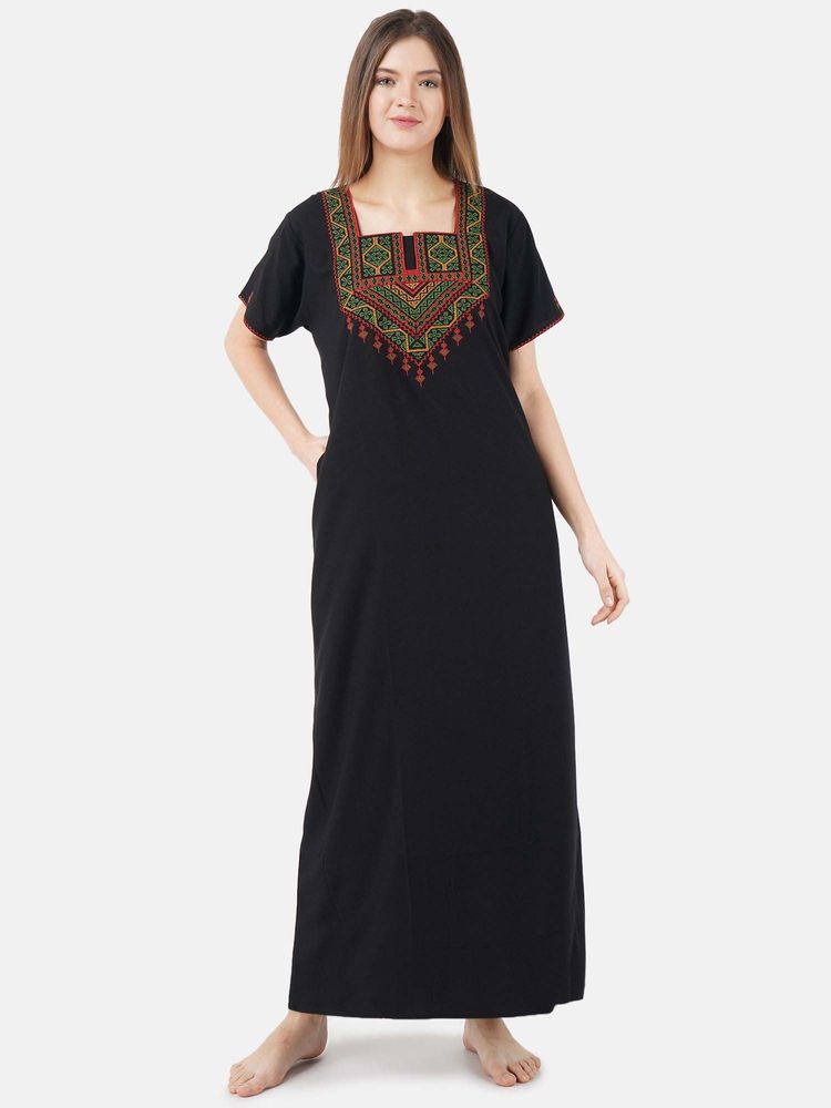 KOI SLEEPWEAR Black Embroidered A-Line Night Dress-picture-27