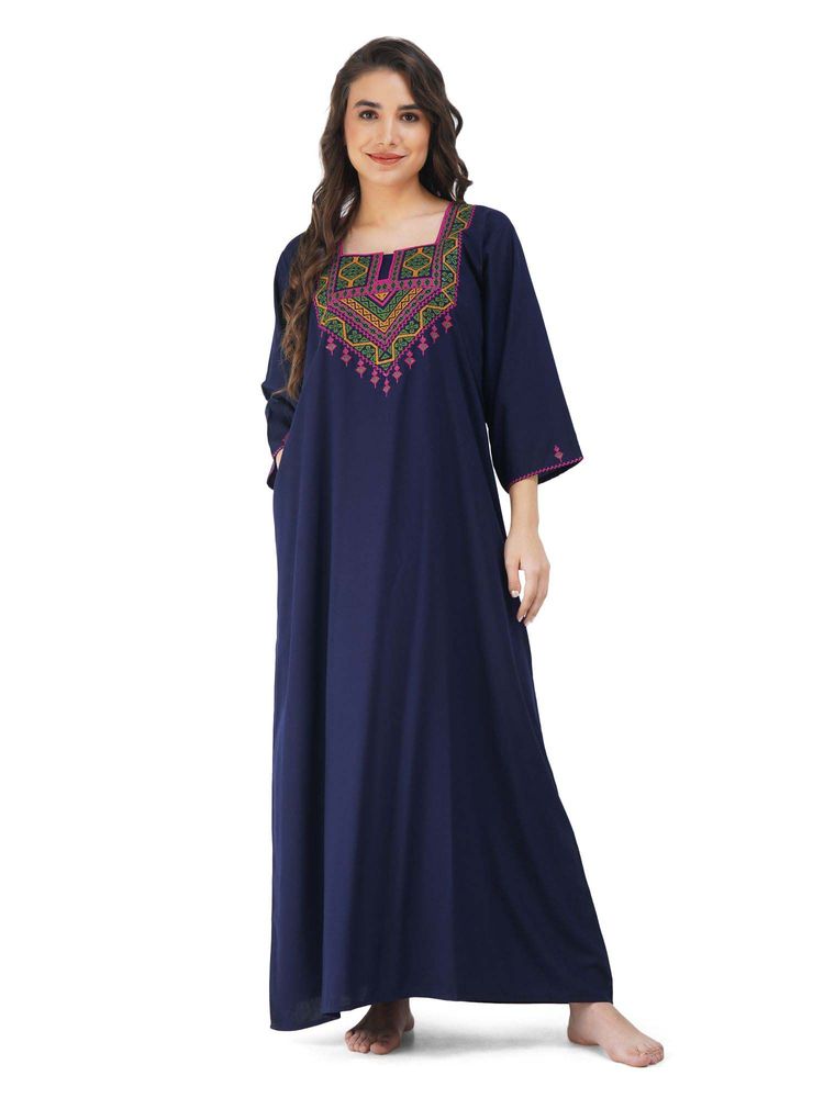 KOI SLEEPWEAR Navy Blue Embroidered A-Line Night Dress-picture-29