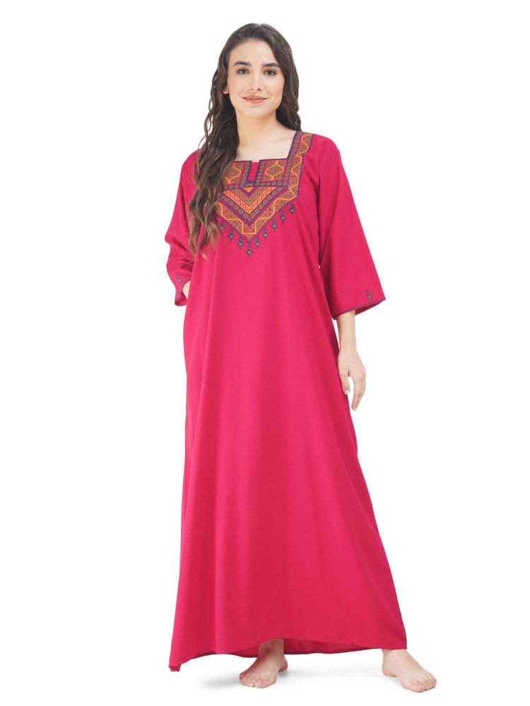 KOI SLEEPWEAR Pink Embroidered A-Line Night Dress-picture-18