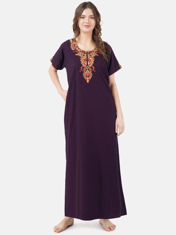 KOI SLEEPWEAR Wine Embroidered A-Line Night Dress-picture-36