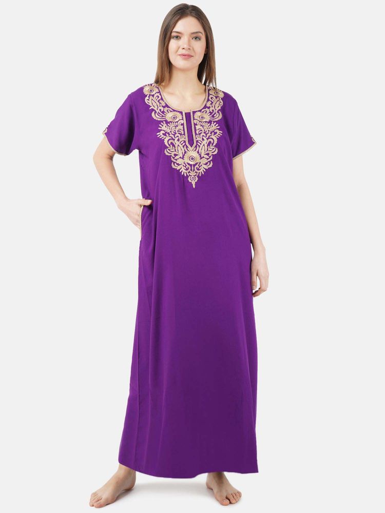 KOI SLEEPWEAR Purple Embroidered A-Line Night Dress-image-34