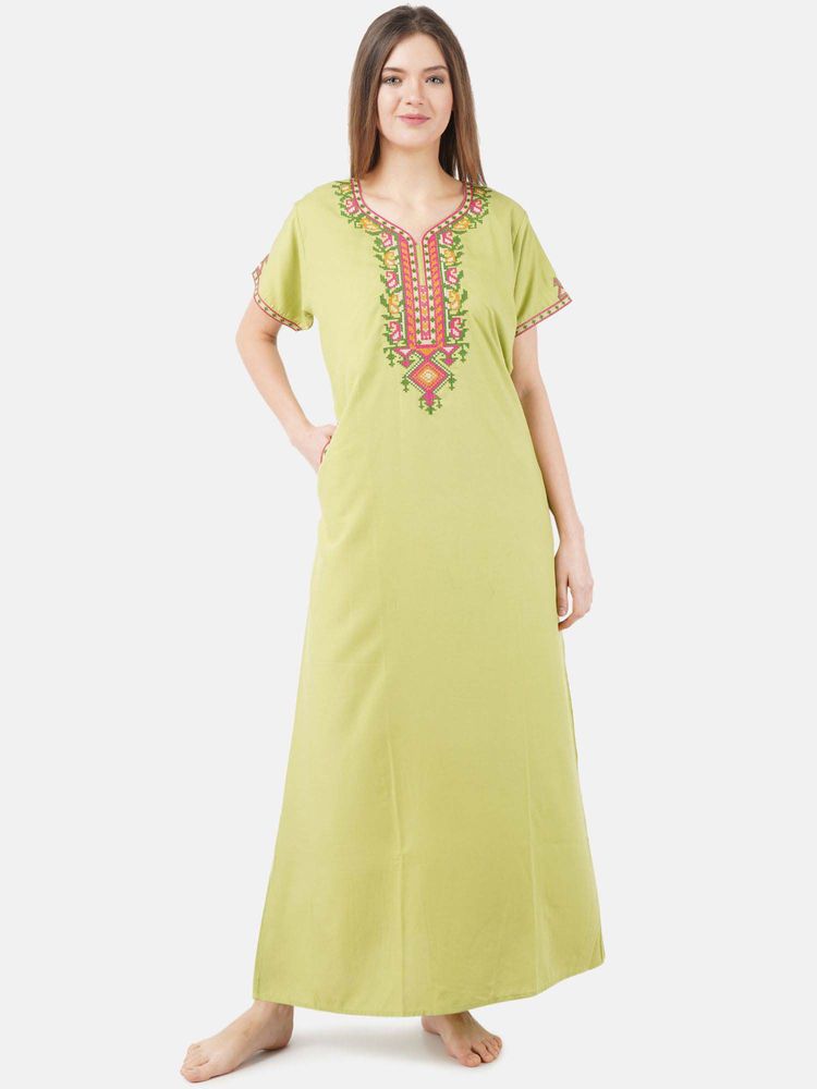 KOI SLEEPWEAR Green Embroidered A-Line Night Dress-picture-35