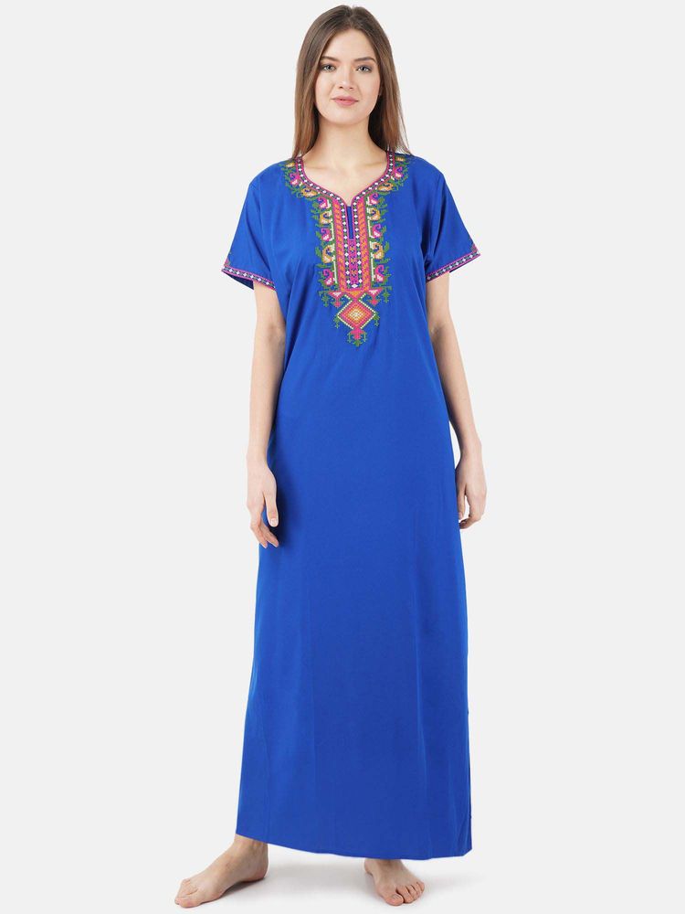 KOI SLEEPWEAR Blue Embroidered A-Line Night Dress-picture-20