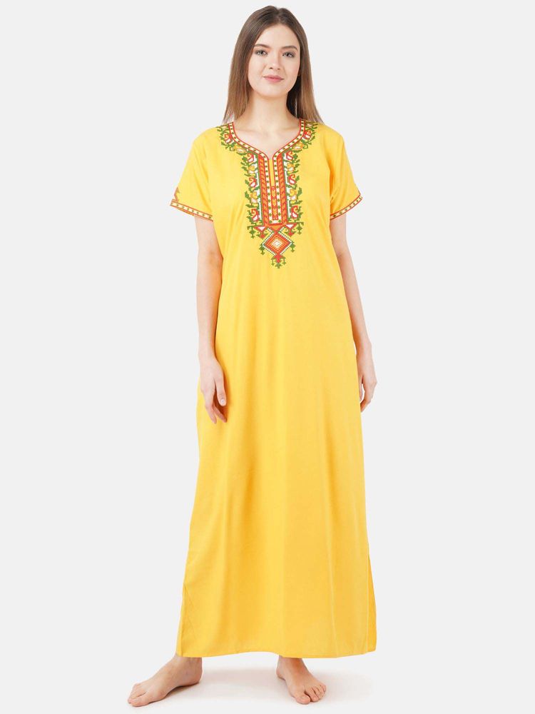 KOI SLEEPWEAR Yellow Embroidered A-Line Night Dress-picture-10