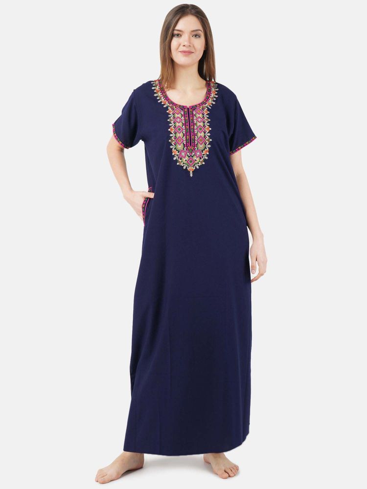 KOI SLEEPWEAR Navy Blue Embroidered A-Line Night Dress-picture-33