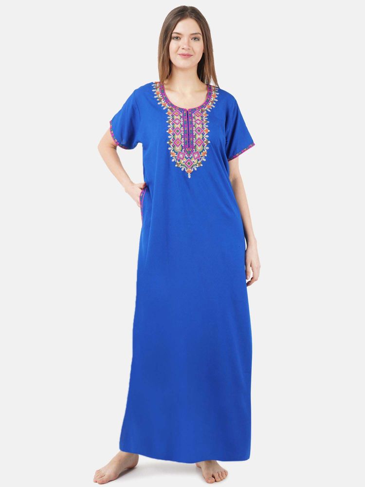 KOI SLEEPWEAR Blue Embroidered A-Line Night Dress-image-44
