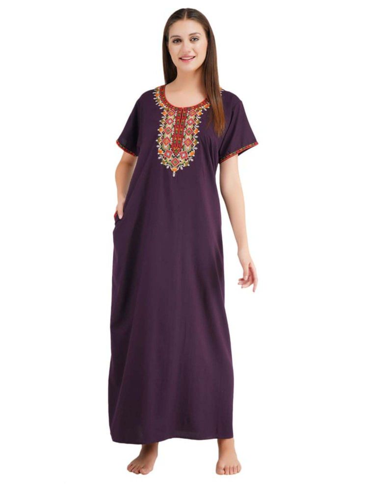 KOI SLEEPWEAR Wine Embroidered A-Line Night Dress-picture-30