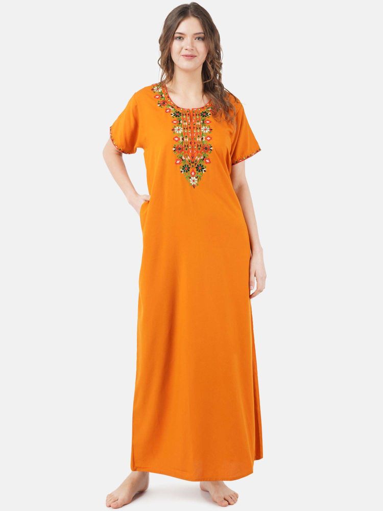 KOI SLEEPWEAR Mustard Embroidered A-Line Night Dress-picture-16