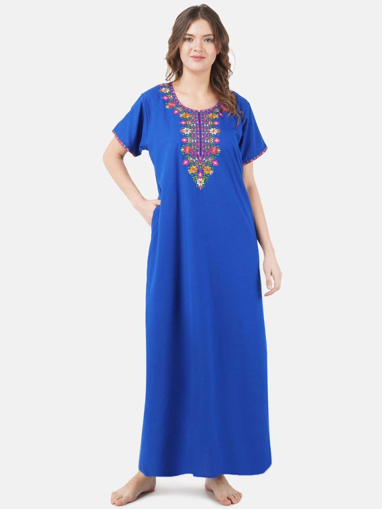 KOI SLEEPWEAR Blue Embroidered A-Line Night Dress-picture-37