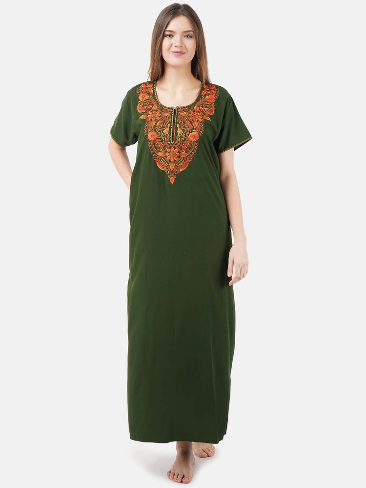 KOI SLEEPWEAR Green Embroidered A-Line Night Dress-picture-23